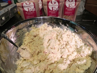 After adding the cream mixture, you should have a firm dough that is ready for shaping scones.